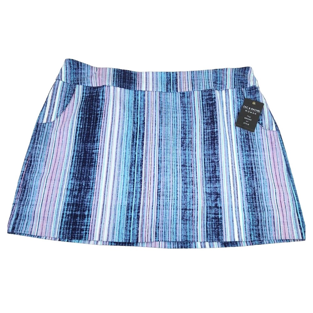 NWT Zac & Rachel Womens 24W Pull On Stretch Skort Multicolor Stripe Tennis Skirt